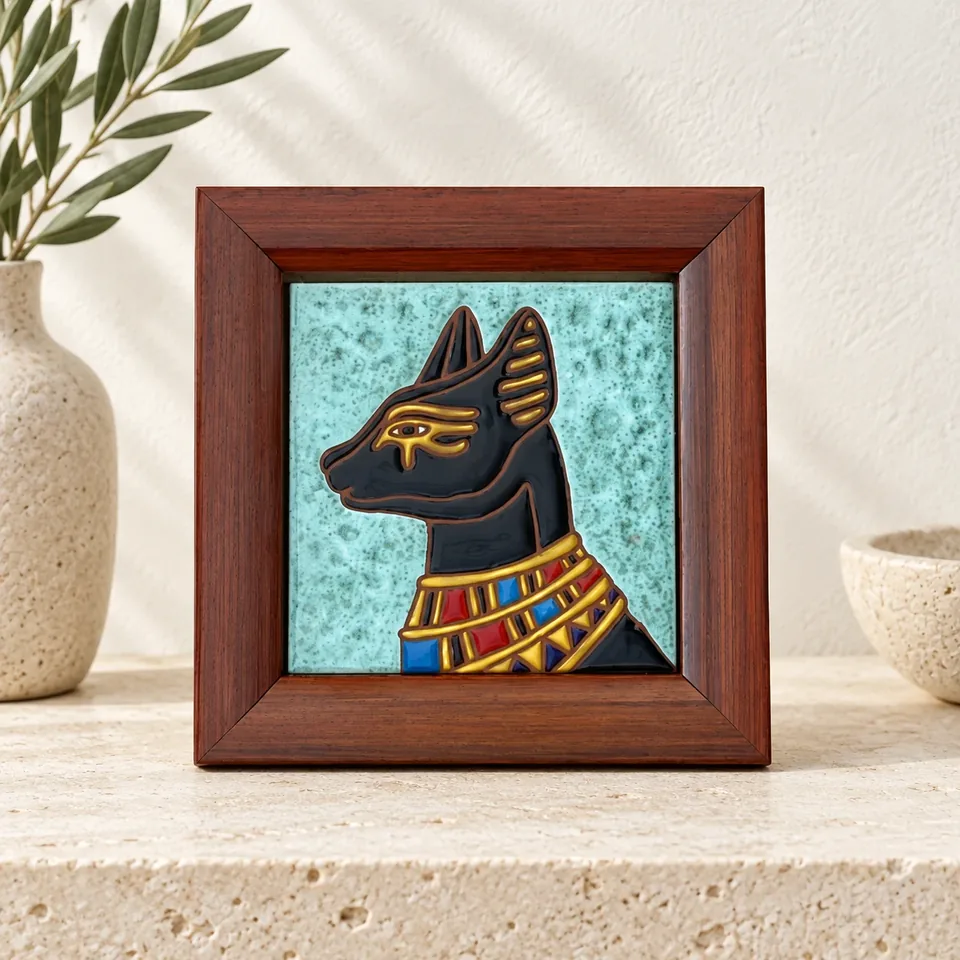 Premium front view of Egyptian Cat on Turquoise